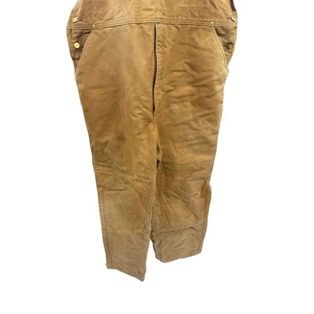 Carhartt Bib Overalls Duck Canvas Red Quilt Lined Double Knee R02BRN 46 X 34‎